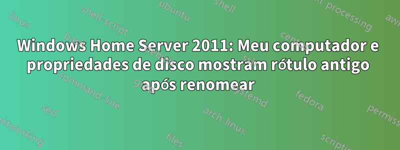 Windows Home Server 2011: Meu computador e propriedades de disco mostram rótulo antigo após renomear