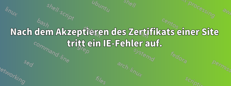 Nach dem Akzeptieren des Zertifikats einer Site tritt ein IE-Fehler auf.