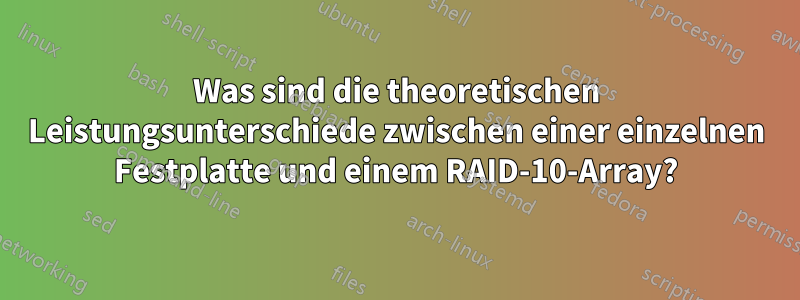 Was sind die theoretischen Leistungsunterschiede zwischen einer einzelnen Festplatte und einem RAID-10-Array?