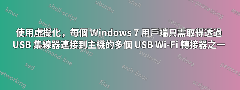 使用虛擬化，每個 Windows 7 用戶端只需取得透過 USB 集線器連接到主機的多個 USB Wi-Fi 轉接器之一