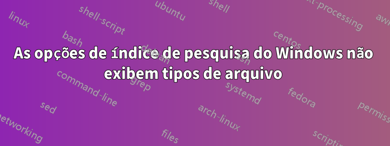 As opções de índice de pesquisa do Windows não exibem tipos de arquivo