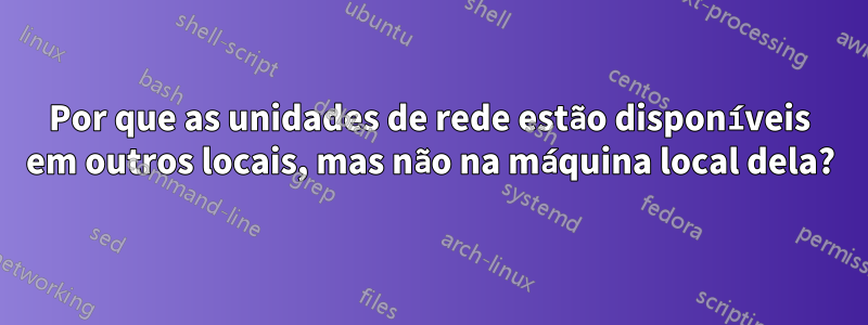 Por que as unidades de rede estão disponíveis em outros locais, mas não na máquina local dela?