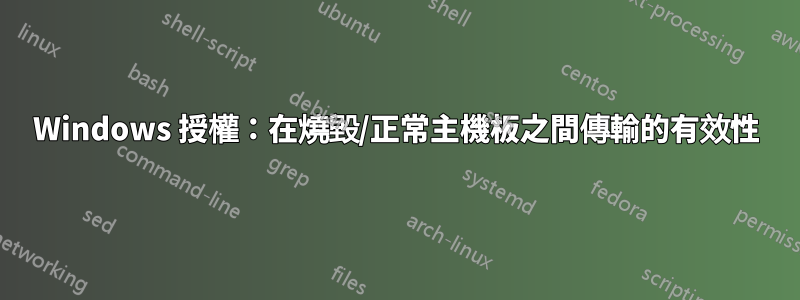 Windows 授權：在燒毀/正常主機板之間傳輸的有效性