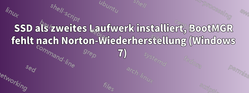 SSD als zweites Laufwerk installiert, BootMGR fehlt nach Norton-Wiederherstellung (Windows 7) 