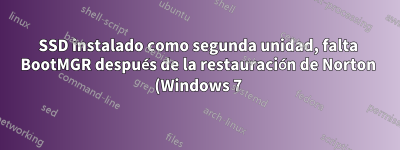 SSD instalado como segunda unidad, falta BootMGR después de la restauración de Norton (Windows 7)