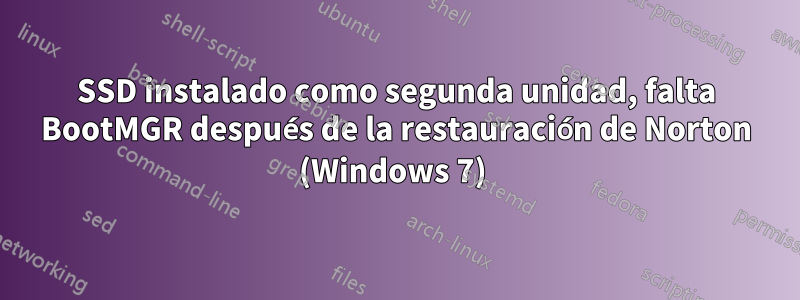 SSD instalado como segunda unidad, falta BootMGR después de la restauración de Norton (Windows 7) 