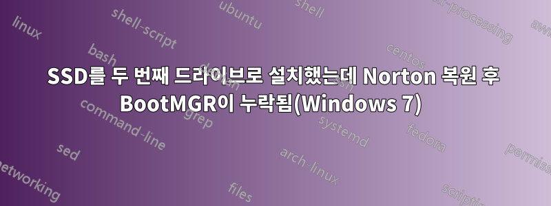 SSD를 두 번째 드라이브로 설치했는데 Norton 복원 후 BootMGR이 누락됨(Windows 7) 