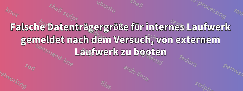 Falsche Datenträgergröße für internes Laufwerk gemeldet nach dem Versuch, von externem Laufwerk zu booten