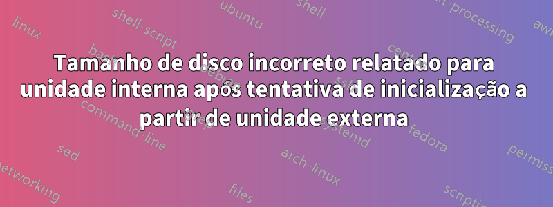 Tamanho de disco incorreto relatado para unidade interna após tentativa de inicialização a partir de unidade externa