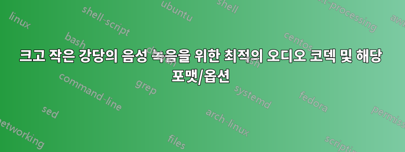 크고 작은 강당의 음성 녹음을 위한 최적의 오디오 코덱 및 해당 포맷/옵션