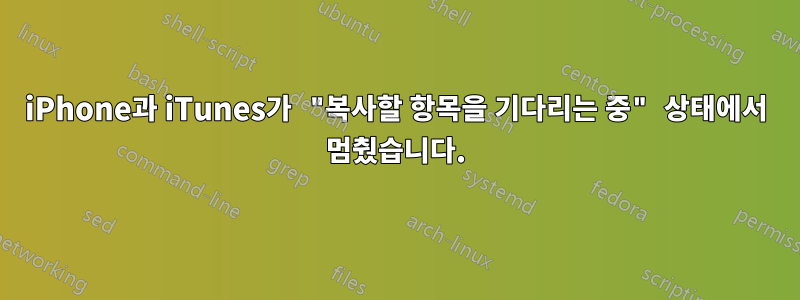 iPhone과 iTunes가 "복사할 항목을 기다리는 중" 상태에서 멈췄습니다.