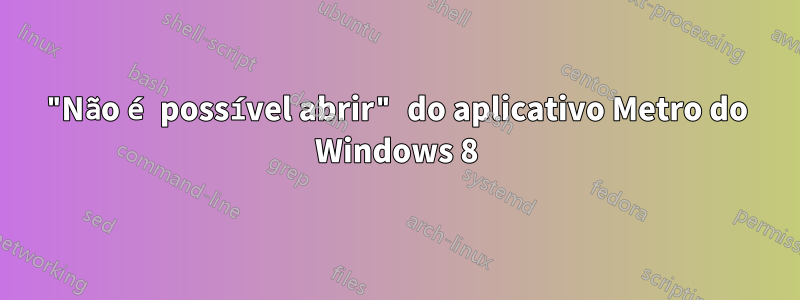 "Não é possível abrir" do aplicativo Metro do Windows 8