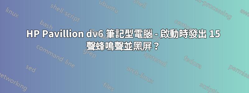 HP Pavillion dv6 筆記型電腦 - 啟動時發出 15 聲蜂鳴聲並黑屏？