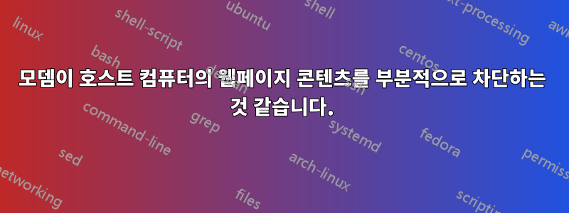 모뎀이 호스트 컴퓨터의 웹페이지 콘텐츠를 부분적으로 차단하는 것 같습니다.