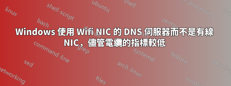 Windows 使用 Wifi NIC 的 DNS 伺服器而不是有線 NIC，儘管電纜的指標較低