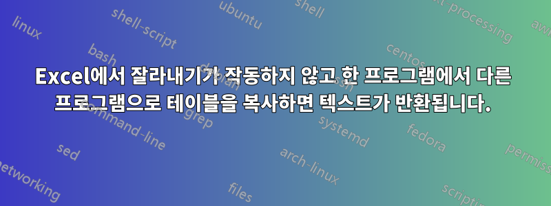 Excel에서 잘라내기가 작동하지 않고 한 프로그램에서 다른 프로그램으로 테이블을 복사하면 텍스트가 반환됩니다.