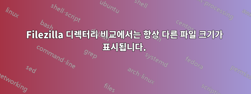 Filezilla 디렉터리 비교에서는 항상 다른 파일 크기가 표시됩니다.