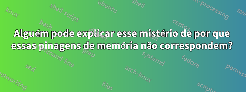 Alguém pode explicar esse mistério de por que essas pinagens de memória não correspondem?