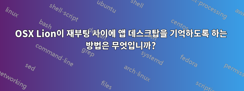 OSX Lion이 재부팅 사이에 앱 데스크탑을 기억하도록 하는 방법은 무엇입니까?