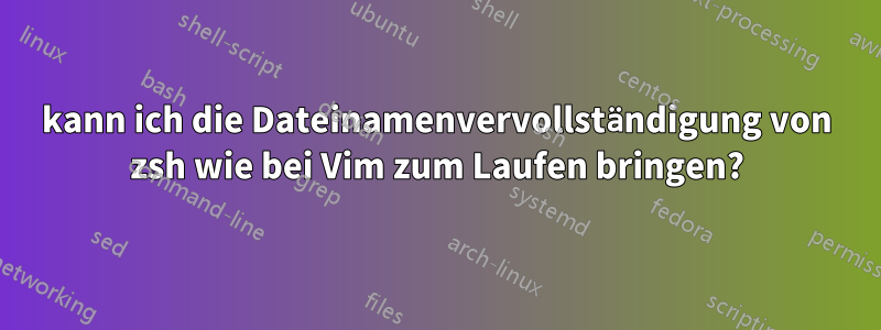 kann ich die Dateinamenvervollständigung von zsh wie bei Vim zum Laufen bringen?