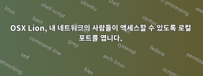 OSX Lion, 내 네트워크의 사람들이 액세스할 수 있도록 로컬 포트를 엽니다.