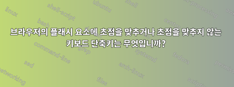 브라우저의 플래시 요소에 초점을 맞추거나 초점을 맞추지 않는 키보드 단축키는 무엇입니까?