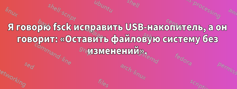 Я говорю fsck исправить USB-накопитель, а он говорит: «Оставить файловую систему без изменений».