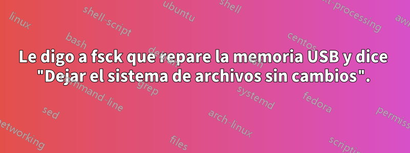 Le digo a fsck que repare la memoria USB y dice "Dejar el sistema de archivos sin cambios".