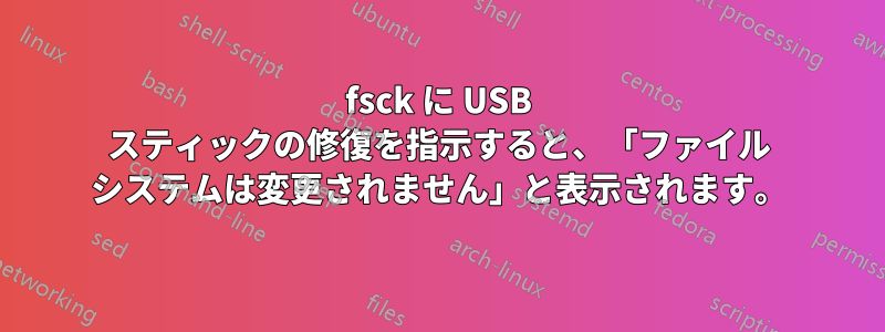 fsck に USB スティックの修復を指示すると、「ファイル システムは変更されません」と表示されます。