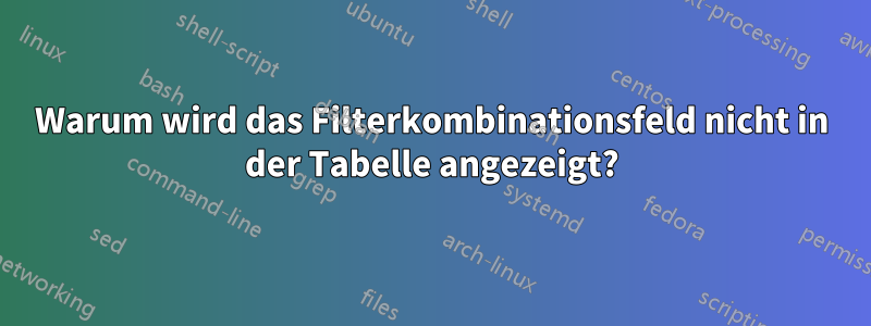 Warum wird das Filterkombinationsfeld nicht in der Tabelle angezeigt?