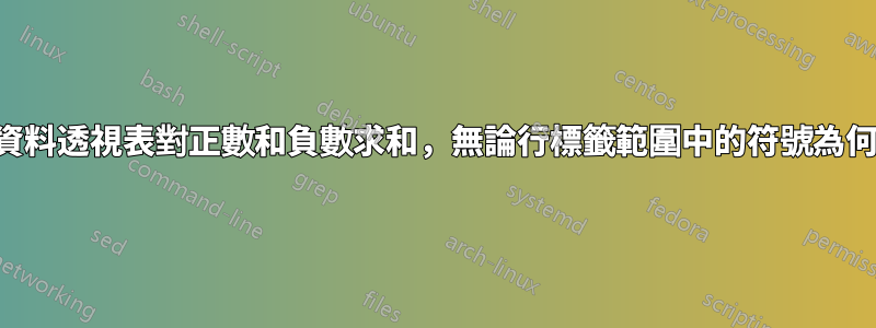 資料透視表對正數和負數求和，無論行標籤範圍中的符號為何