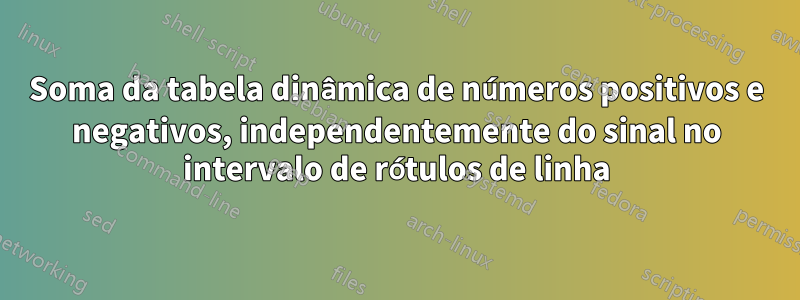 Soma da tabela dinâmica de números positivos e negativos, independentemente do sinal no intervalo de rótulos de linha