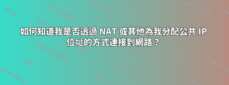 如何知道我是否透過 NAT 或其他為我分配公共 IP 位址的方式連接到網路？