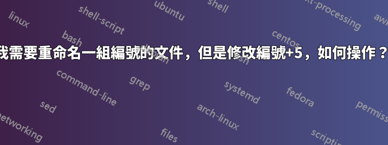 我需要重命名一組編號的文件，但是修改編號+5，如何操作？ 