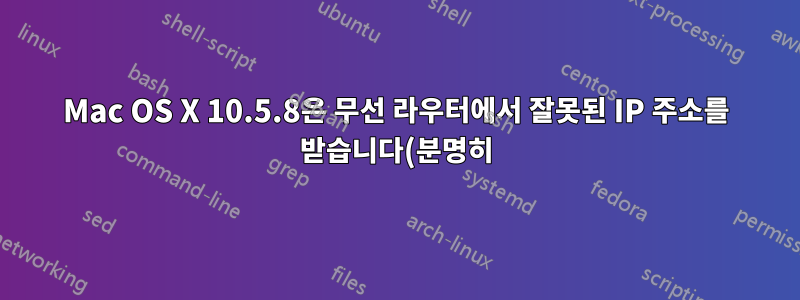 Mac OS X 10.5.8은 무선 라우터에서 잘못된 IP 주소를 받습니다(분명히).