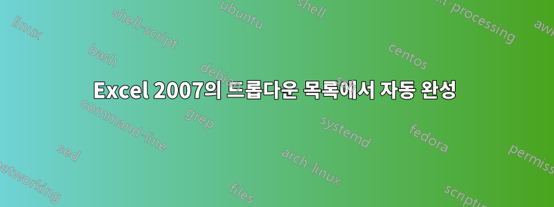 Excel 2007의 드롭다운 목록에서 자동 완성