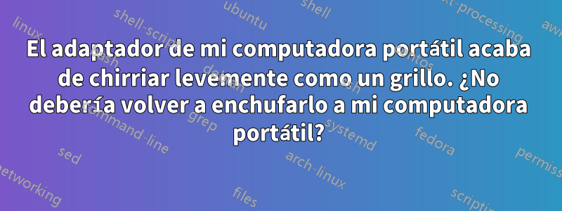 El adaptador de mi computadora portátil acaba de chirriar levemente como un grillo. ¿No debería volver a enchufarlo a mi computadora portátil?