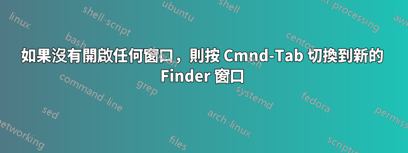 如果沒有開啟任何窗口，則按 Cmnd-Tab 切換到新的 Finder 窗口