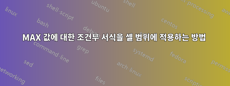 MAX 값에 대한 조건부 서식을 셀 범위에 적용하는 방법