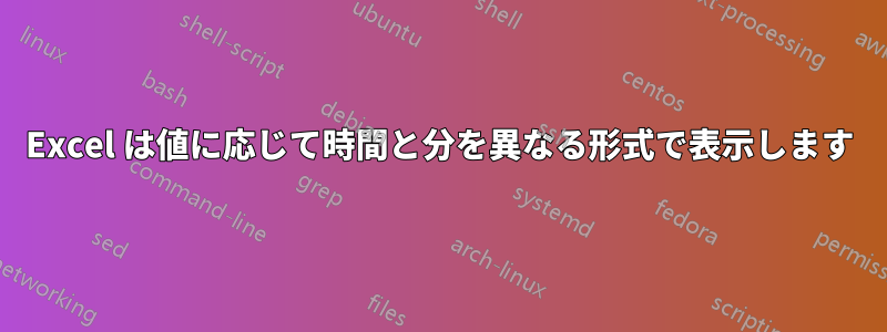 Excel は値に応じて時間と分を異なる形式で表示します