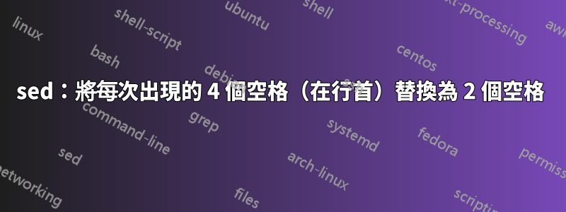 sed：將每次出現的 4 個空格（在行首）替換為 2 個空格