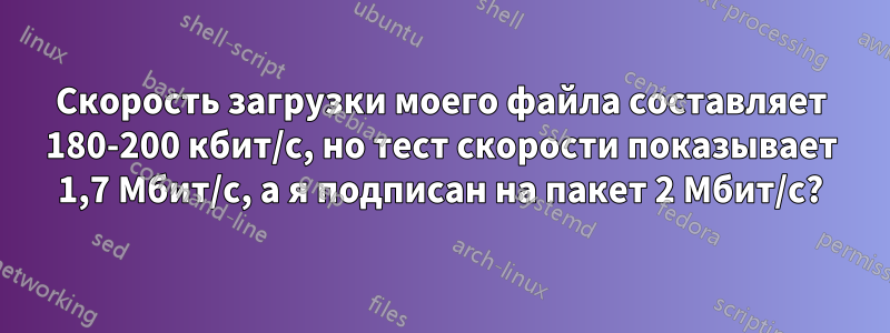 Скорость загрузки моего файла составляет 180-200 кбит/с, но тест скорости показывает 1,7 Мбит/с, а я подписан на пакет 2 Мбит/с?