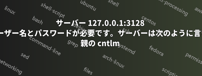 サーバー 127.0.0.1:3128 にはユーザー名とパスワードが必要です。サーバーは次のように言います: 親の cntlm