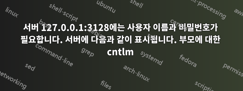 서버 127.0.0.1:3128에는 사용자 이름과 비밀번호가 필요합니다. 서버에 다음과 같이 표시됩니다. 부모에 대한 cntlm