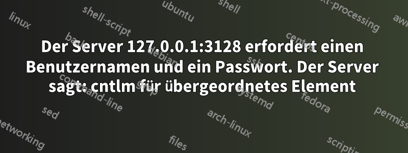 Der Server 127.0.0.1:3128 erfordert einen Benutzernamen und ein Passwort. Der Server sagt: cntlm für übergeordnetes Element