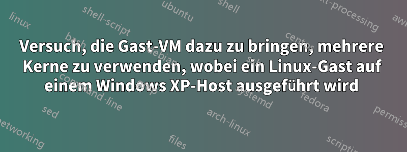 Versuch, die Gast-VM dazu zu bringen, mehrere Kerne zu verwenden, wobei ein Linux-Gast auf einem Windows XP-Host ausgeführt wird