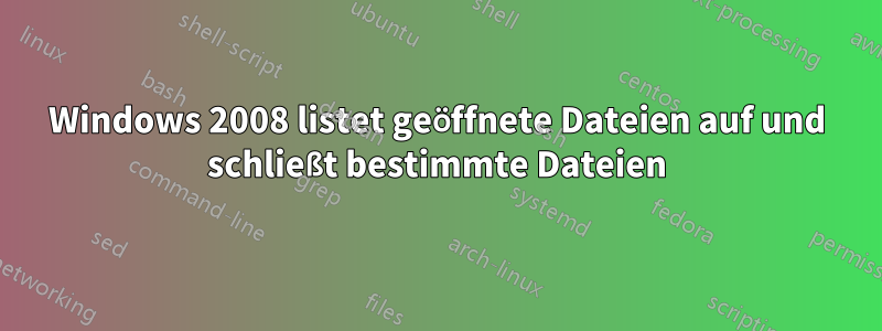 Windows 2008 listet geöffnete Dateien auf und schließt bestimmte Dateien