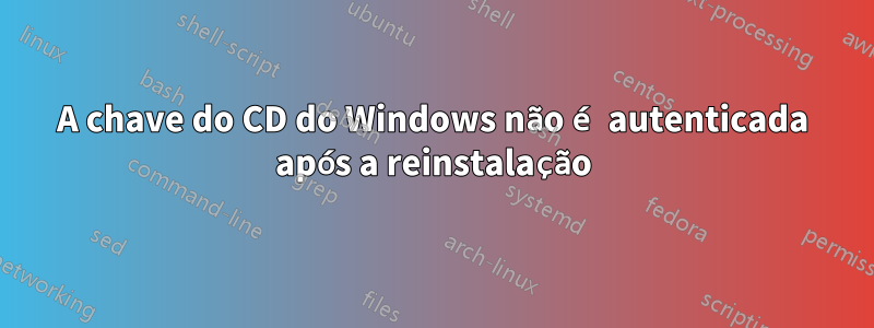 A chave do CD do Windows não é autenticada após a reinstalação