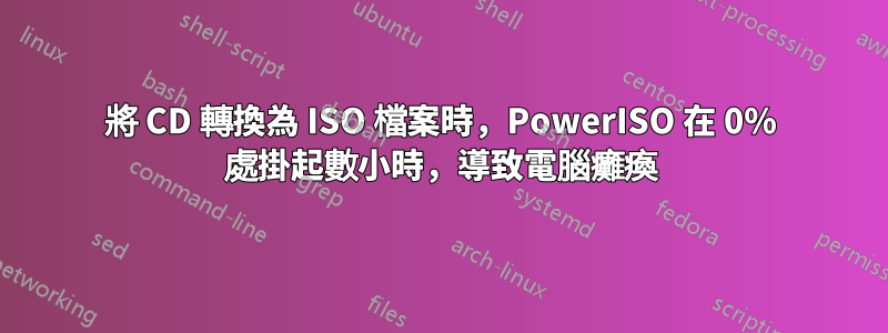 將 CD 轉換為 ISO 檔案時，PowerISO 在 0% 處掛起數小時，導致電腦癱瘓