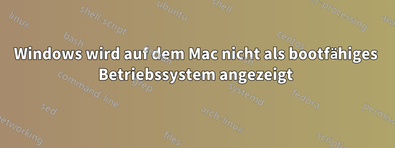 Windows wird auf dem Mac nicht als bootfähiges Betriebssystem angezeigt